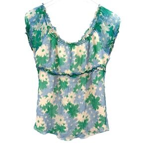 Vintage Y2K Silk Floral Babydoll Top Size M/L Soft Girl Girly Blouse Retro